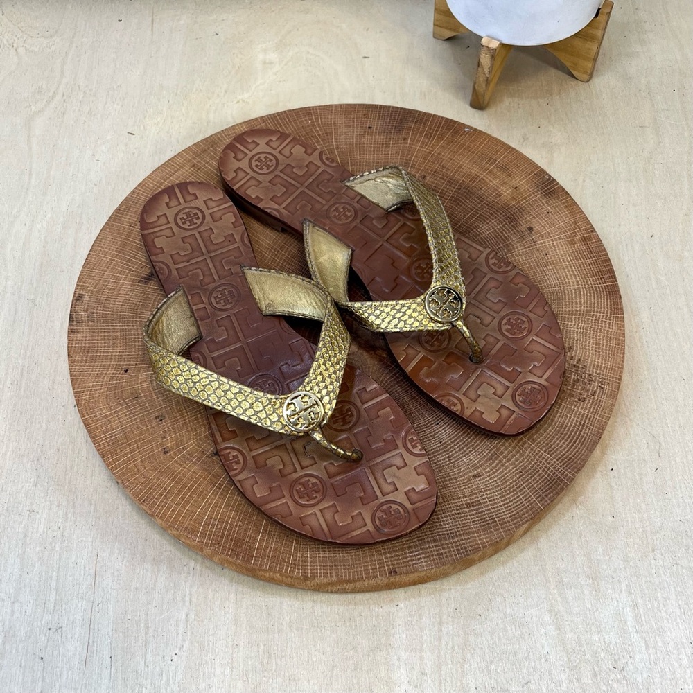 Tory Burch | Gold Snake Print Thora Sandals Size 8M